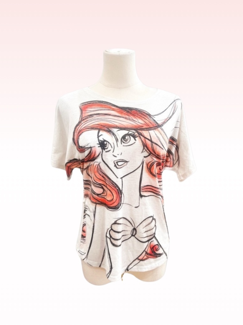 DISNEY PARKS Little Mermaid Ariel Beige Sketch Animation Top (Sz S)